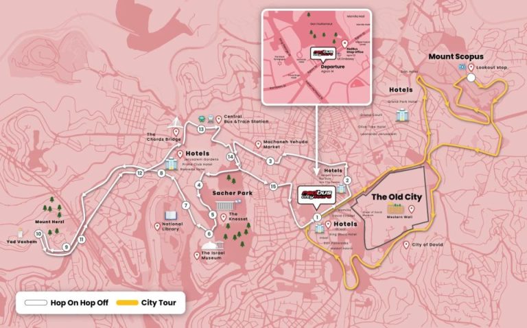 מפת המסלול של האוטובוס האדום סיטי-טור